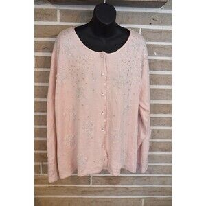 Storybook Knits Pink Embellished Cardigan Sweater snow lace 3XL Cashmere/silk